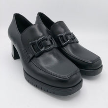 Carica l'immagine nel visualizzatore di Gallery, Valleverde V49100 nero mocassino donna in pelle con punta quadrata e tacco 6 cm con plateau in gomma di 1 cm