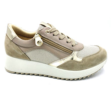 Carica l'immagine nel visualizzatore di Gallery, Enval 5772800 beige sneaker donna con zip e lacci in tessuto e pelle scamosciata con soletta estraibile in memory foam