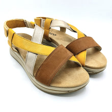 Carica l'immagine nel visualizzatore di Gallery, Igi&co 5677633 cuoio sandalo basso in pelle con incrocio giallo e platino e fascia cuoio