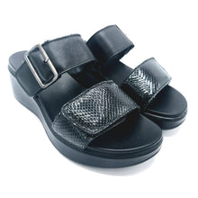 Carica l'immagine nel visualizzatore di Gallery, Enval 5796100 nero ciabatta donna con doppia fascia a strappo con zeppa di 6 cm