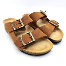 Carica l'immagine nel visualizzatore di Gallery, BioNatura 11THESIR camoscio brandyciabatta donna con doppia fibbia e sottopiede anatomico foderato in pelle scamosciata