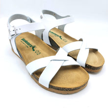 Carica l'immagine nel visualizzatore di Gallery, BioNatura 12FREGENE bianco sandalo donna incrociato in pelle con braccialetto e sottopiede in pelle