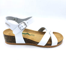 Carica l'immagine nel visualizzatore di Gallery, BioNatura 12FREGENE bianco sandalo donna incrociato in pelle con braccialetto e sottopiede in pelle
