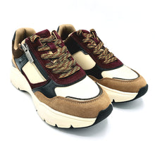 Carica l'immagine nel visualizzatore di Gallery, Tamars 1-23734-42 beige sneakers beige con riporti nero bordò e marrone con zip e lacci con soletta estraibile