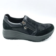 Carica l'immagine nel visualizzatore di Gallery, Enval 6776200 nero sneakers donna con zip con tomaia in pelle scamosciata e tessuto