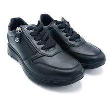 Carica l'immagine nel visualizzatore di Gallery, Enval 6775200 nero sneakers donna con tomaia interamente in pelle con lacci e cerniera.
Dotata di soletta estraibile in memory foam e una suola in gomma antishock