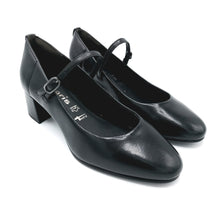 Carica l'immagine nel visualizzatore di Gallery, Tamaris 1-22311-43 nero decolleté in pelle modello Mary Jane con tacco 4,5 cm e sottopiede imbottito per una maggiore comodità