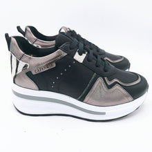 Carica l'immagine nel visualizzatore di Gallery, CafèNoir DN1005 nero antracite sneakers donna stringate con soletta estraibile