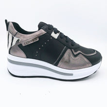 Carica l'immagine nel visualizzatore di Gallery, CafèNoir DN1005 nero antracite sneakers donna stringate con soletta estraibile