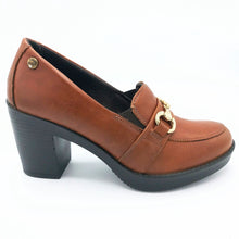 Carica l'immagine nel visualizzatore di Gallery, Enval 4752922 cognac mocassino in pelle con morsetto e tacco alto 8,5 cm con soletta estraibile in memory foam