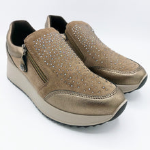 Carica l'immagine nel visualizzatore di Gallery, Enval 4774633 nero sneakers donna in pelle scamoscita con strass e chiusura con zip
