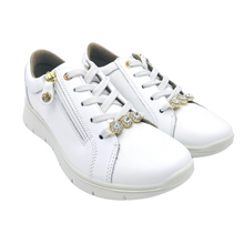 Carica l'immagine nel visualizzatore di Gallery, Enval 7767311 bianco sneakers donna in pelle con chiusura con cerniera e lacci. Dotata di soletta estraibile in memory foam