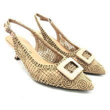 Carica l'immagine nel visualizzatore di Gallery, Donna serena 436086DM sand slingback in tessuto con tacco 5 cm dotato di sottopiede imbottito in gel e suola antiscivolo e flessibile