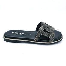 Carica l'immagine nel visualizzatore di Gallery, Valleverde 32030 nero ciabatta donna con tomaia decorata di strass e sottopiede imbottito in pelle