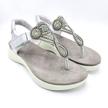 Carica l'immagine nel visualizzatore di Gallery, Enval 7786633 argento infradito in pelle decorato con strass e coralli con chiusura con velcro