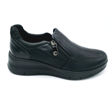 Carica l'immagine nel visualizzatore di Gallery, Enval 8777700 nero sneakers donna in pelle con chiusura a cerniera e soletta estraibile in memory foam