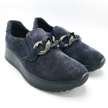 Carica l'immagine nel visualizzatore di Gallery, Enval 2285311 blu mocassino donna in pelle scamosciata con morsetto frontale e soletta estraibile in memory foam