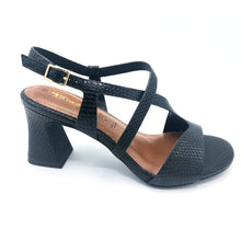 Carica l'immagine nel visualizzatore di Gallery, Tamaris 1-28369-46 nero sandalo in pelle stampo pitone con tacco largo di 7 cm