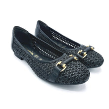 Carica l'immagine nel visualizzatore di Gallery, Tamaris 1-22138-44 nero ballerina bassa in rafia con accessorio frontale e sottopiede imbottito in pelle