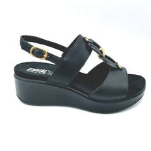 Carica l'immagine nel visualizzatore di Gallery, Enval 1292700 nero sandalo doppia fascia con accessorio centrale e zeppa di 6 cm in gomma