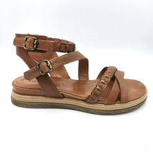 Carica l'immagine nel visualizzatore di Gallery, Tamaris 1-28210-44 cognac sandalo basso modello gladiatore in pelle con chiusura a zip e fasce con fibbie regolabili