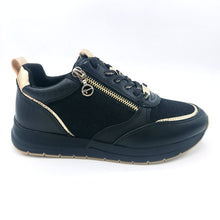 Carica l'immagine nel visualizzatore di Gallery, Tamaris 1-23732-41 nero sneakers stringata con zip in tessuto glitterato e similpelle