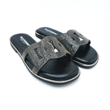 Carica l'immagine nel visualizzatore di Gallery, Valleverde 32030 nero ciabatta donna con tomaia decorata di strass e sottopiede imbottito in pelle