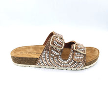 Carica l'immagine nel visualizzatore di Gallery, Tamaris 1-27415-44 nude ciabatta con doppia fascia regolabile con tomaia decorata di strass neutri e nude