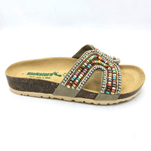 Carica l'immagine nel visualizzatore di Gallery, Bionatura 11SAND tortora ciabatta bassa in camoscio decorata da piccoli strass e coralli. Dotata di sottopiede imbottito in pelle scamosciata
