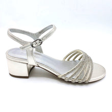 Carica l'immagine nel visualizzatore di Gallery, Tamaris 1-28248-44 platino sandalo elegante vegan con strette fasce di strass in tinta e tacco di 5 cm