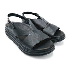 Carica l'immagine nel visualizzatore di Gallery, Bueno WE3202 nero sandalo in pelle con scollo a V e zeppa di 5,5 cm