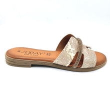 Carica l'immagine nel visualizzatore di Gallery, Jeiday NP189 taupe ciabatta piatta con fascia di strass e sottopiede in pelle imbottito