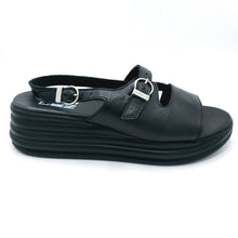 Carica l'immagine nel visualizzatore di Gallery, Bueno WG3302 nero sandalo in pelle con cinturino sul collo del piede e zeppa di 6 cm