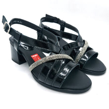 Carica l'immagine nel visualizzatore di Gallery, Callaghan 34214 nero sandalo elegante in naplak, impreziosito da una fascia di strass