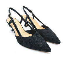 Carica l'immagine nel visualizzatore di Gallery, Inart P506 nero slingback in tessuto glitterato con tacco di 5 cm. Prodotto made in Italy