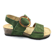 Carica l'immagine nel visualizzatore di Gallery, Bionatiura 12A3430 verde sandalo in camoscio con doppia fascia di cui quella anteriore con velcro e quella superiore con fibbia