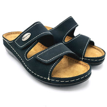 Carica l'immagine nel visualizzatore di Gallery, Tamaris 1-27510-41 navy ciabatta donna in pelle con doppia fascia con chiusura con velcro