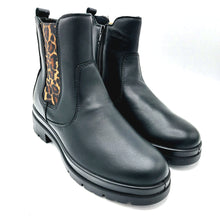 Carica l'immagine nel visualizzatore di Gallery, Enval 8752711 nero stivaletto modello bikers donna in pelle con elastico maculato e chiusura con zip