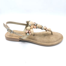 Carica l'immagine nel visualizzatore di Gallery, Tamaris 1-28163-42 beige infradito a sandalo in pelle con pietre in tinta e strass. Dotato di sottopiede imbottito in pelle scamosciata
