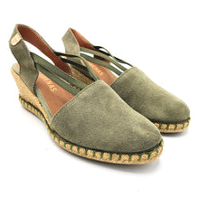 Carica l'immagine nel visualizzatore di Gallery, Verbenas MAIKA kaki espadrillas in pelle scamosciata con elastici e zeppa in corda di 6 cm