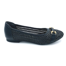Carica l'immagine nel visualizzatore di Gallery, Tamaris 1-22138-44 nero ballerina bassa in rafia con accessorio frontale e sottopiede imbottito in pelle