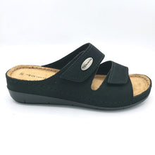 Carica l'immagine nel visualizzatore di Gallery, Tamaris 1-27510-41 nero ciabatta donna in pelle con doppia fascia con chiusura con velcro