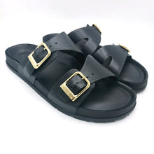 Carica l'immagine nel visualizzatore di Gallery, Tamaris 1-27500-44 nero ciabatta in pelle con doppia fibbia regolabile e sottopiede imbottito