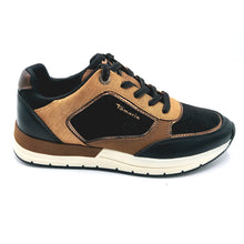 Carica l'immagine nel visualizzatore di Gallery, Tamaris 1-23768-45 nero sneakers stringata vegan con dettagli color cuoio