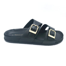 Carica l'immagine nel visualizzatore di Gallery, Tamaris 1-27500-44 nero ciabatta in pelle con doppia fibbia regolabile e sottopiede imbottito
