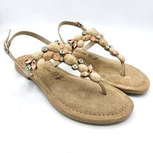 Carica l'immagine nel visualizzatore di Gallery, Tamaris 1-28163-42 beige infradito a sandalo in pelle con pietre in tinta e strass. Dotato di sottopiede imbottito in pelle scamosciata