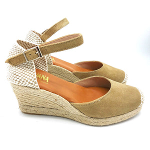 Pavana DOLORES taupe espadrillas in camoscio con fodera pelle e sottopiede imbottito con zeppa 6 cm