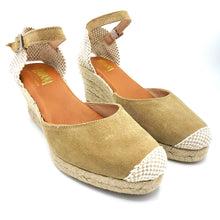 Carica l&#39;immagine nel visualizzatore di Gallery, Pavana DOLORES taupe espadrillas in camoscio con fodera pelle e sottopiede imbottito con zeppa 6 cm
