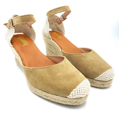 Pavana DOLORES taupe espadrillas in camoscio con fodera pelle e sottopiede imbottito con zeppa 6 cm