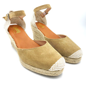 Pavana DOLORES taupe espadrillas in camoscio con fodera pelle e sottopiede imbottito con zeppa 6 cm